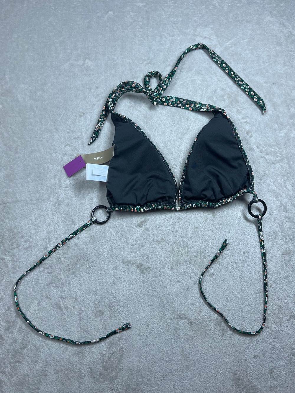 NWT J.Crew X Liberty Marguerite Floral Black Plunge O Ring Halter Bikini Top M - Picture 11 of 16